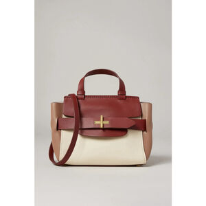Zac Posen Brigette Belt Satchel Bag Crossbody Maroon Beige Colorblock $395